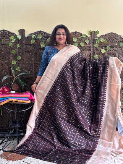 Gadwal Silk Saree Brown Colored Complemented With a Zari Border. - Sampradaya Designer Studio