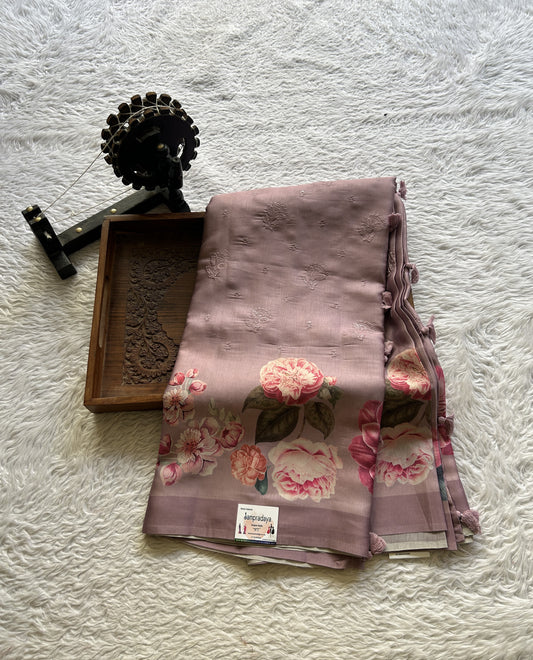 Banarasi Soft Silk Saree Light Lavender Colored Complemented with a Plain Border. - Sampradaya Designer Studio