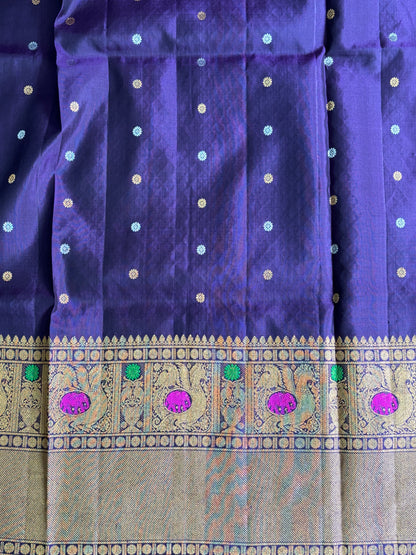Gadwal Silk Saree Purple Colored Complemented With a Zari Border. - Sampradaya Designer Studio