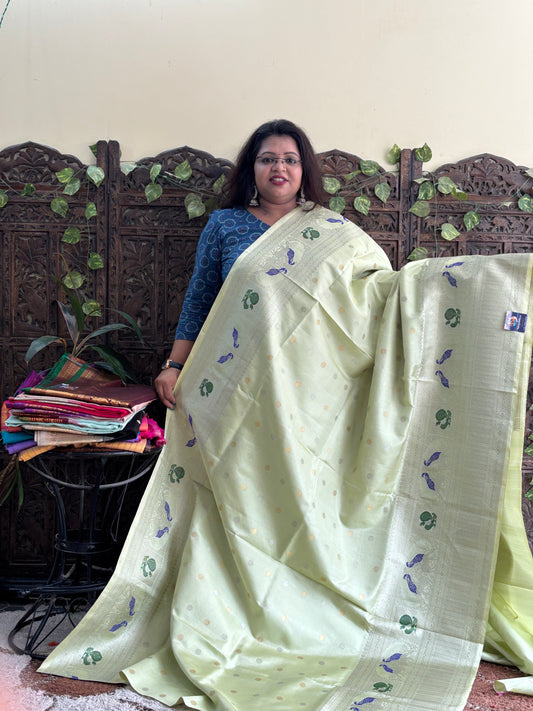 Gadwal Silk Saree Light Pista Green Colored Complemented With a Zari Border - Sampradaya Designer Studio