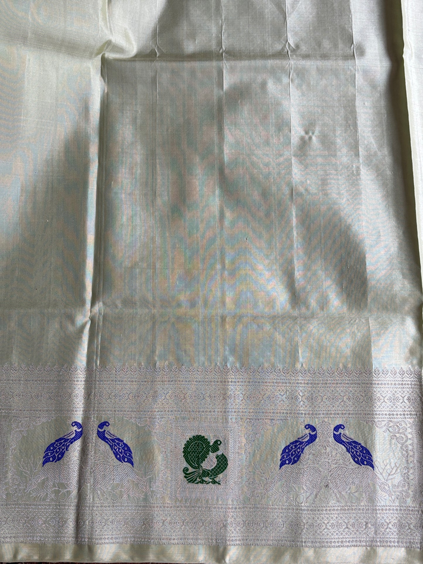 Gadwal Silk Saree Light Pista Green Colored Complemented With a Zari Border - Sampradaya Designer Studio