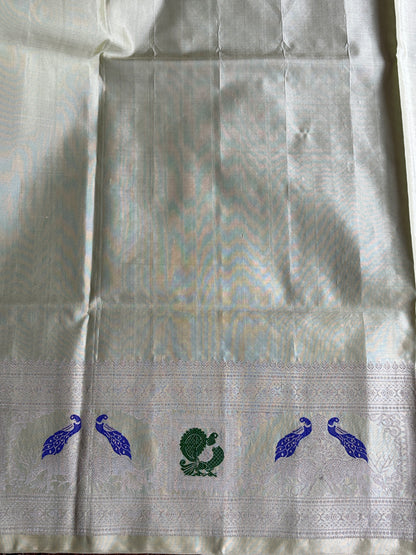 Gadwal Silk Saree Light Pista Green Colored Complemented With a Zari Border - Sampradaya Designer Studio