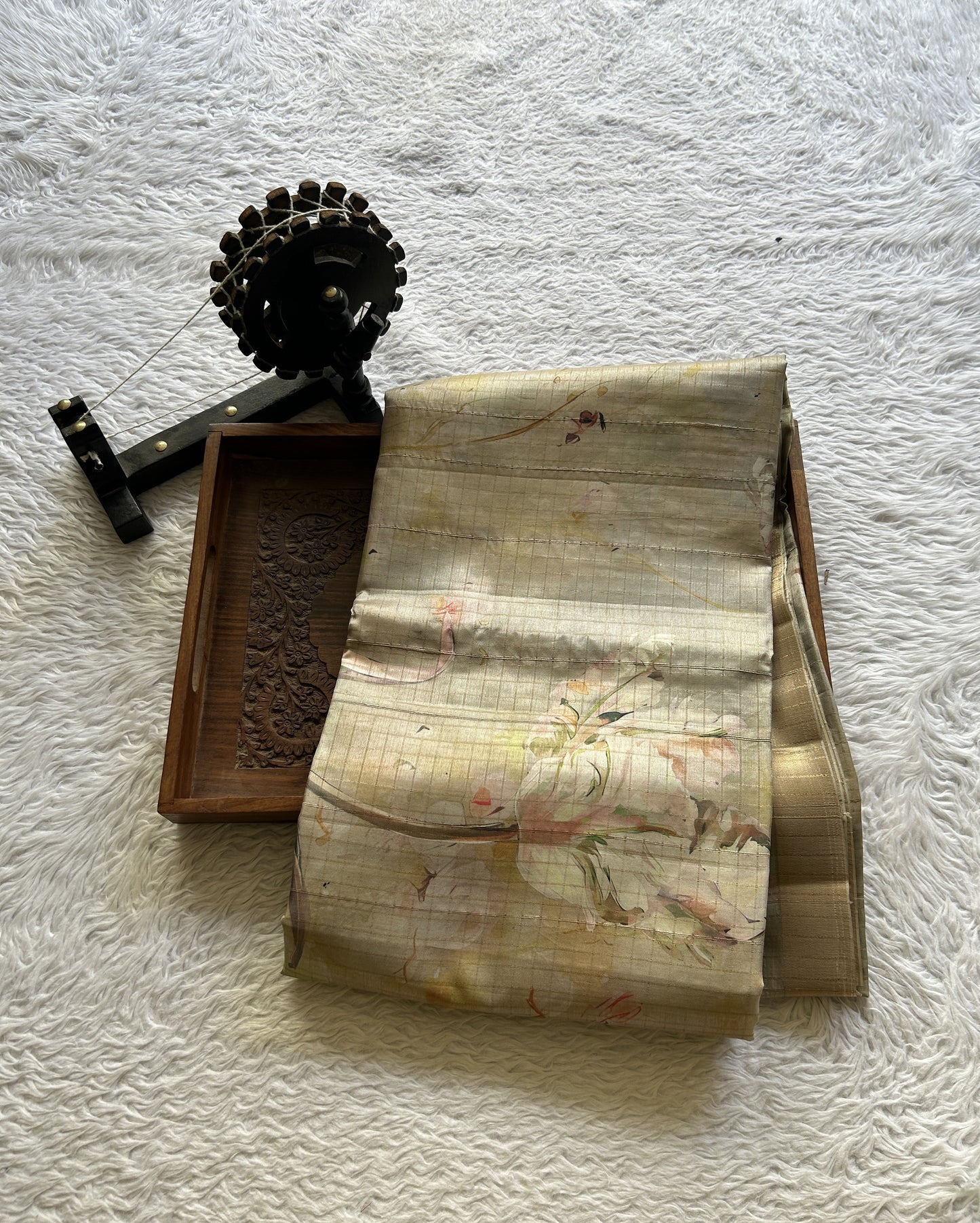 Semi Tussar Saree Very Light Green Colored complemented with a Zari Border. - Sampradaya Designer Studio