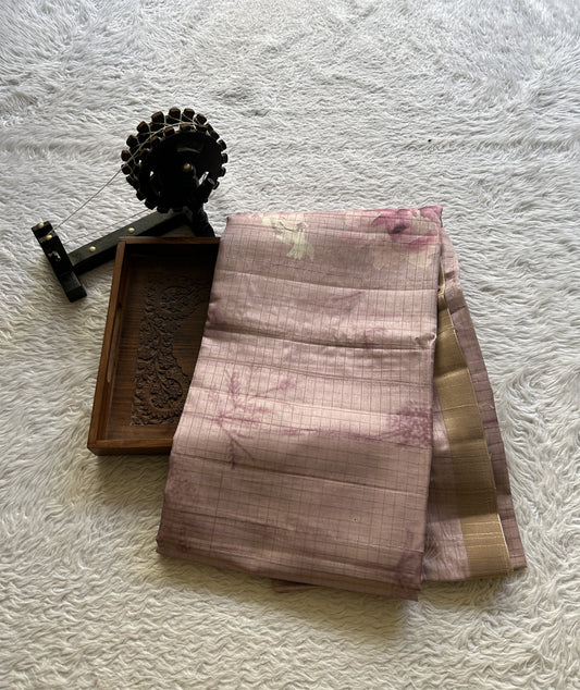 Semi Tussar Saree Very Light Pink Colored complemented with a Zari Border. - Sampradaya Designer Studio