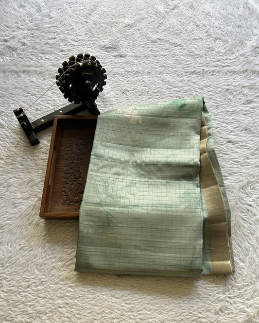 Semi Tussar Saree Light Sea Blue Colored complemented with a Zari Border. - Sampradaya Designer Studio