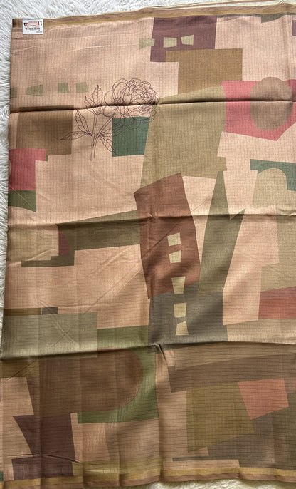 Semi Tussar Saree Multi Colored complemented with a Zari Border. - Sampradaya Designer Studio