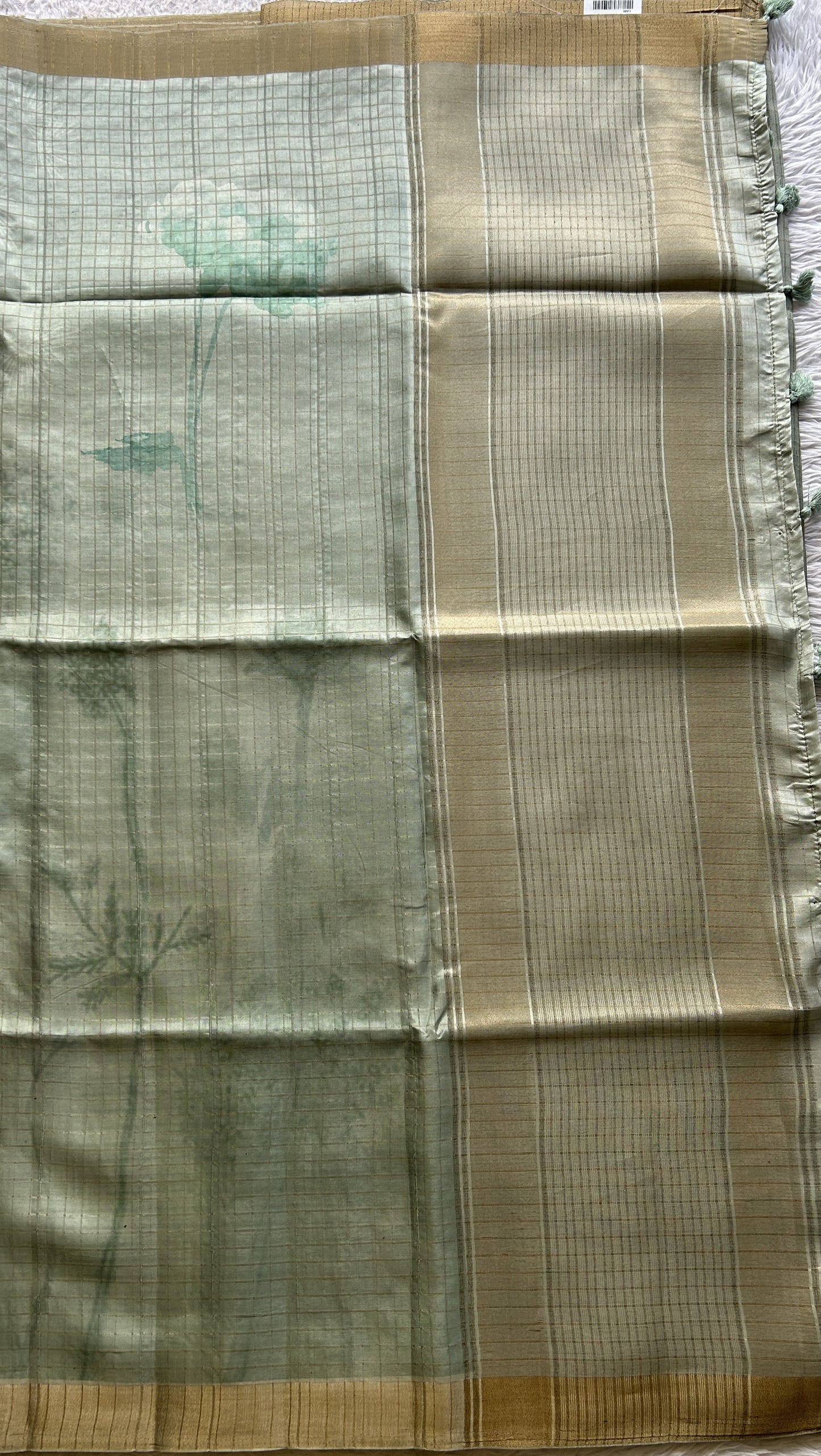 Semi Tussar Saree Light Sea Blue Colored complemented with a Zari Border. - Sampradaya Designer Studio