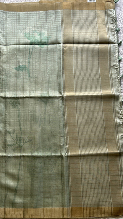 Semi Tussar Saree Light Sea Blue Colored complemented with a Zari Border. - Sampradaya Designer Studio