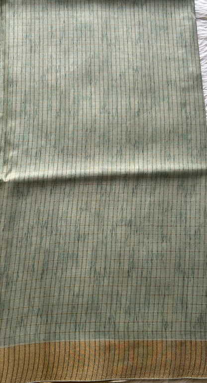 Semi Tussar Saree Light Sea Blue Colored complemented with a Zari Border. - Sampradaya Designer Studio