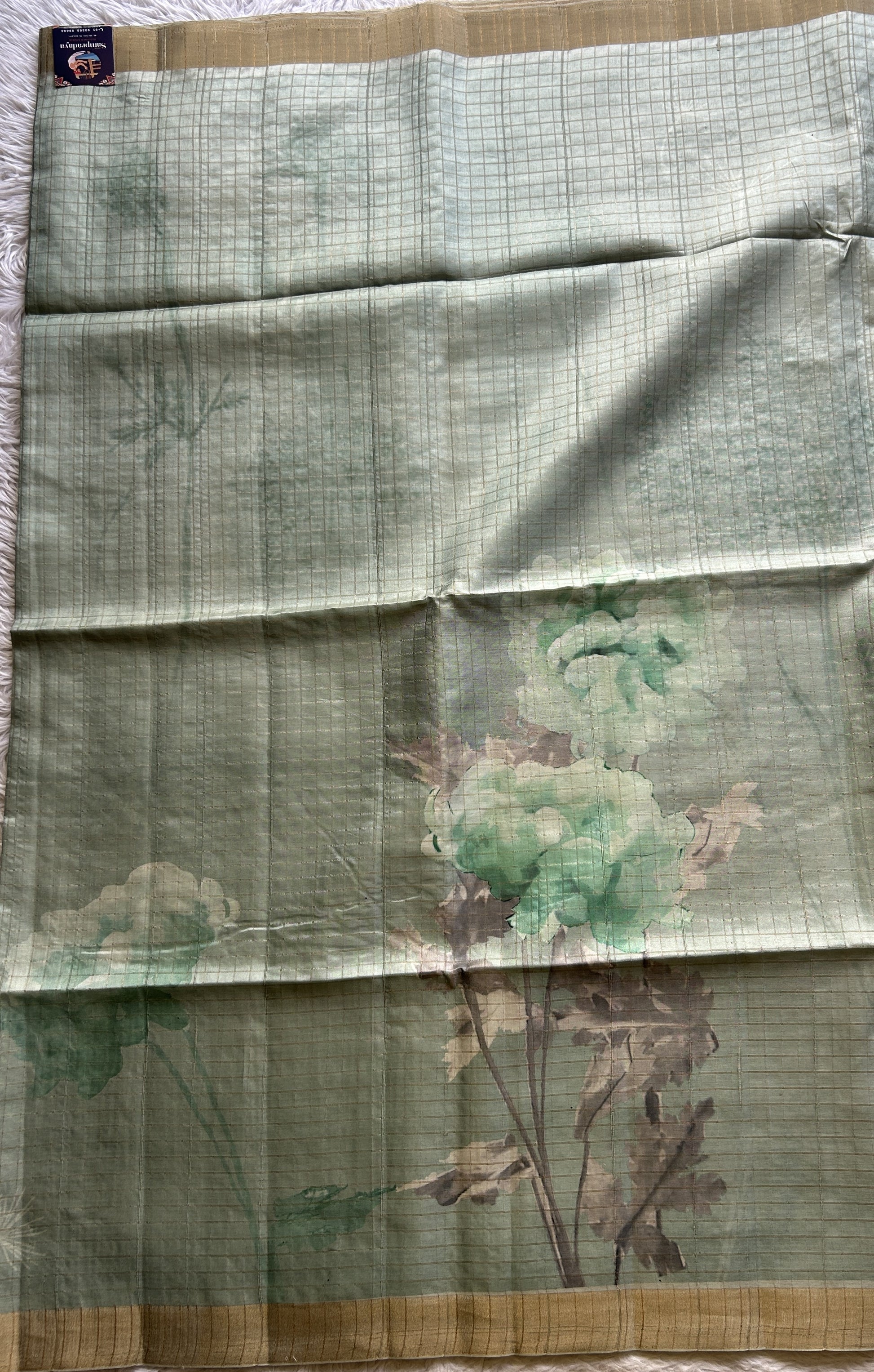 Semi Tussar Saree Light Sea Blue Colored complemented with a Zari Border. - Sampradaya Designer Studio