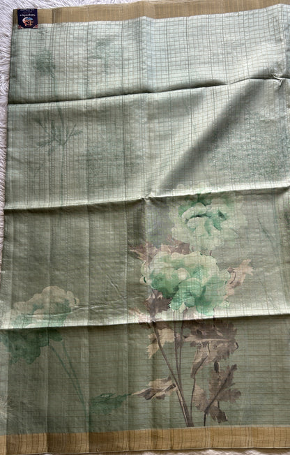 Semi Tussar Saree Light Sea Blue Colored complemented with a Zari Border. - Sampradaya Designer Studio