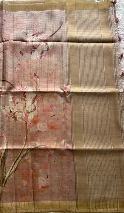 Semi Tussar Saree Pale Pink Colored complemented with a Zari Border. - Sampradaya Designer Studio