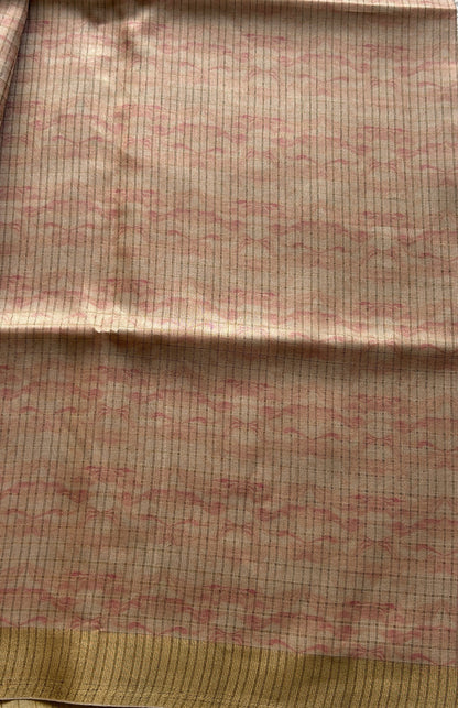 Semi Tussar Saree Pale Pink Colored complemented with a Zari Border. - Sampradaya Designer Studio