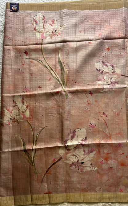 Semi Tussar Saree Pale Pink Colored complemented with a Zari Border. - Sampradaya Designer Studio