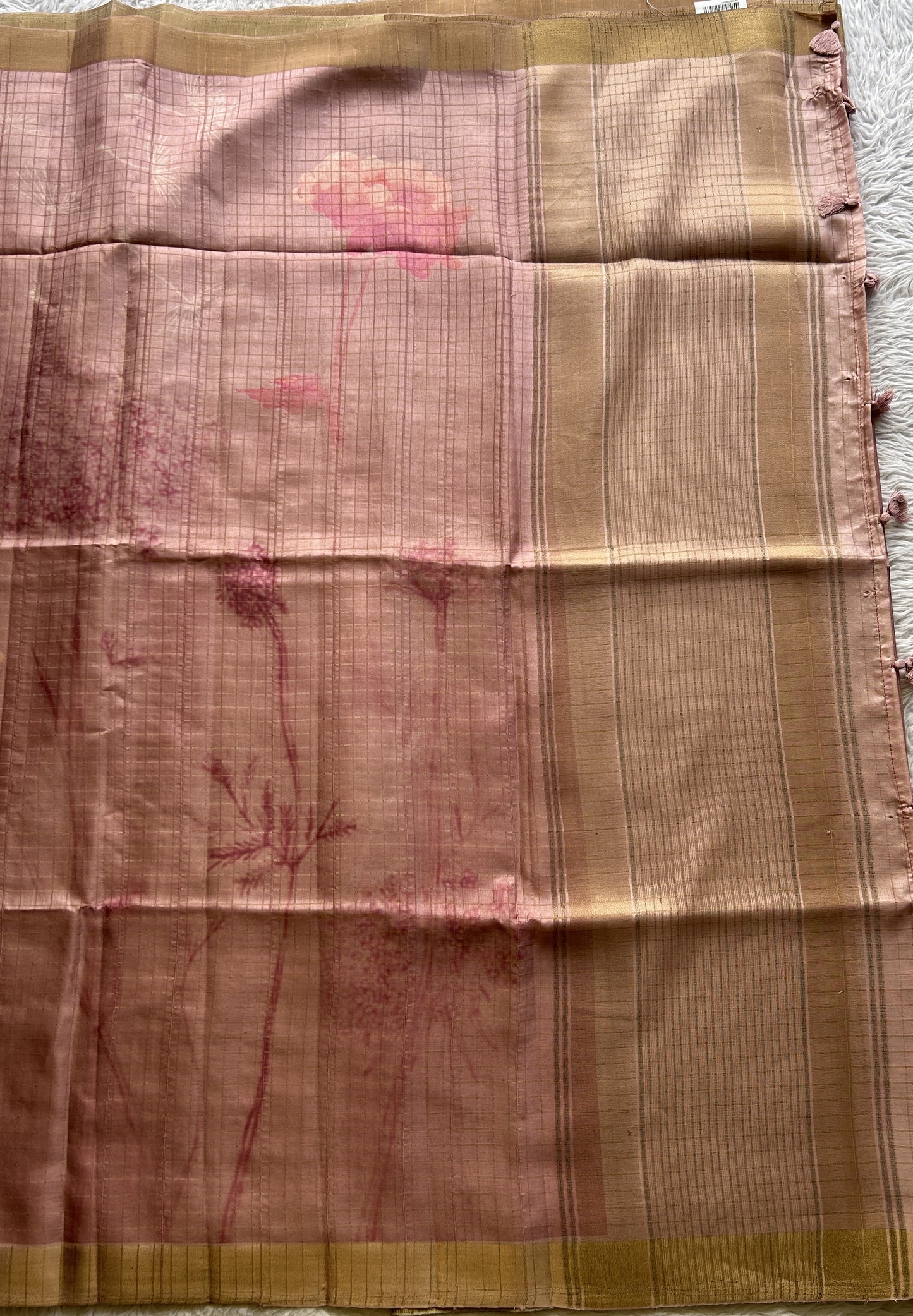 Semi Tussar Saree Blush Colored complemented with a Zari Border. - Sampradaya Designer Studio