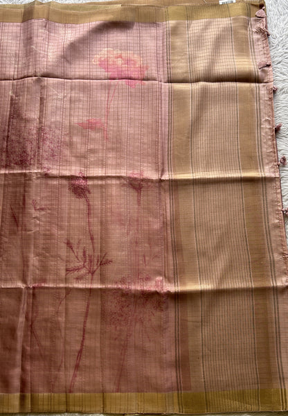 Semi Tussar Saree Blush Colored complemented with a Zari Border. - Sampradaya Designer Studio