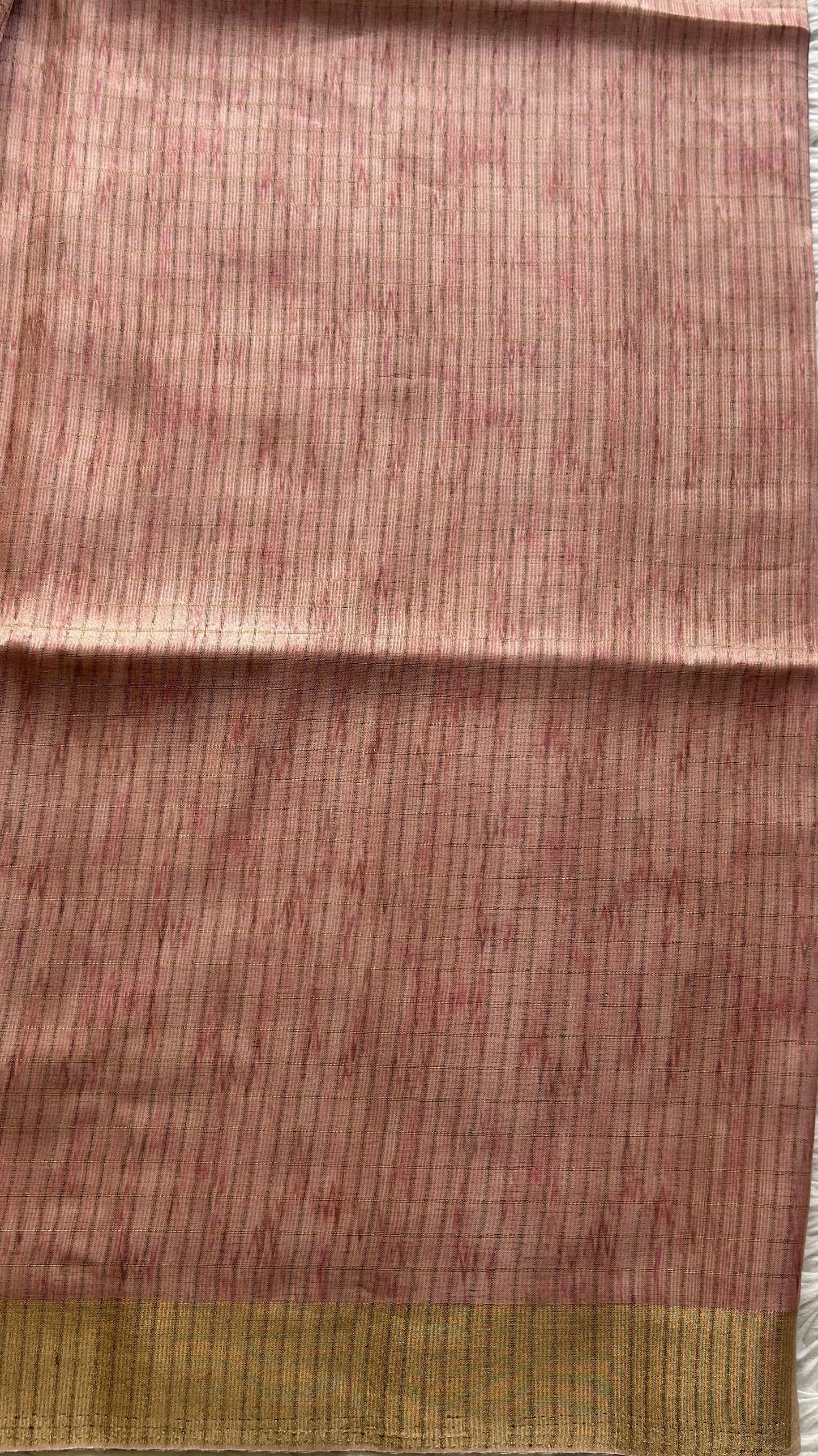 Semi Tussar Saree Blush Colored complemented with a Zari Border. - Sampradaya Designer Studio
