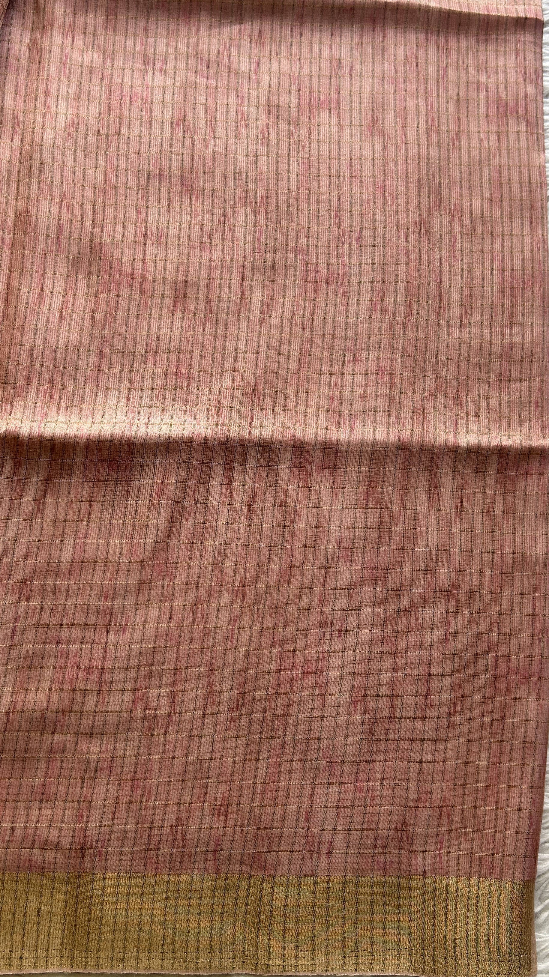 Semi Tussar Saree Blush Colored complemented with a Zari Border. - Sampradaya Designer Studio