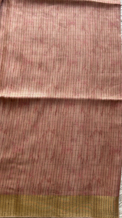 Semi Tussar Saree Blush Colored complemented with a Zari Border. - Sampradaya Designer Studio