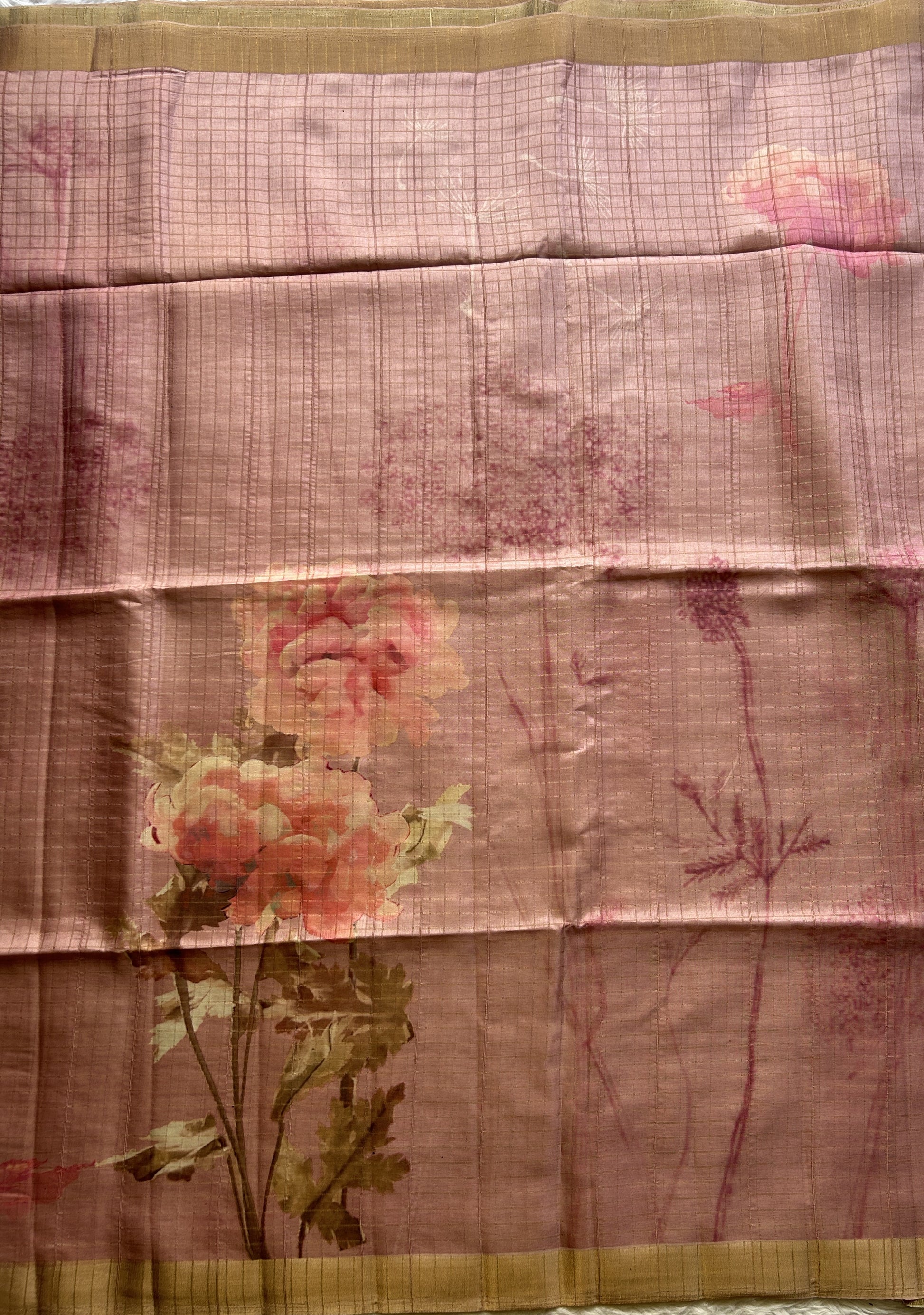 Semi Tussar Saree Blush Colored complemented with a Zari Border. - Sampradaya Designer Studio