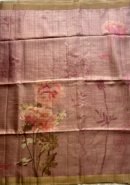 Semi Tussar Saree Blush Colored complemented with a Zari Border. - Sampradaya Designer Studio