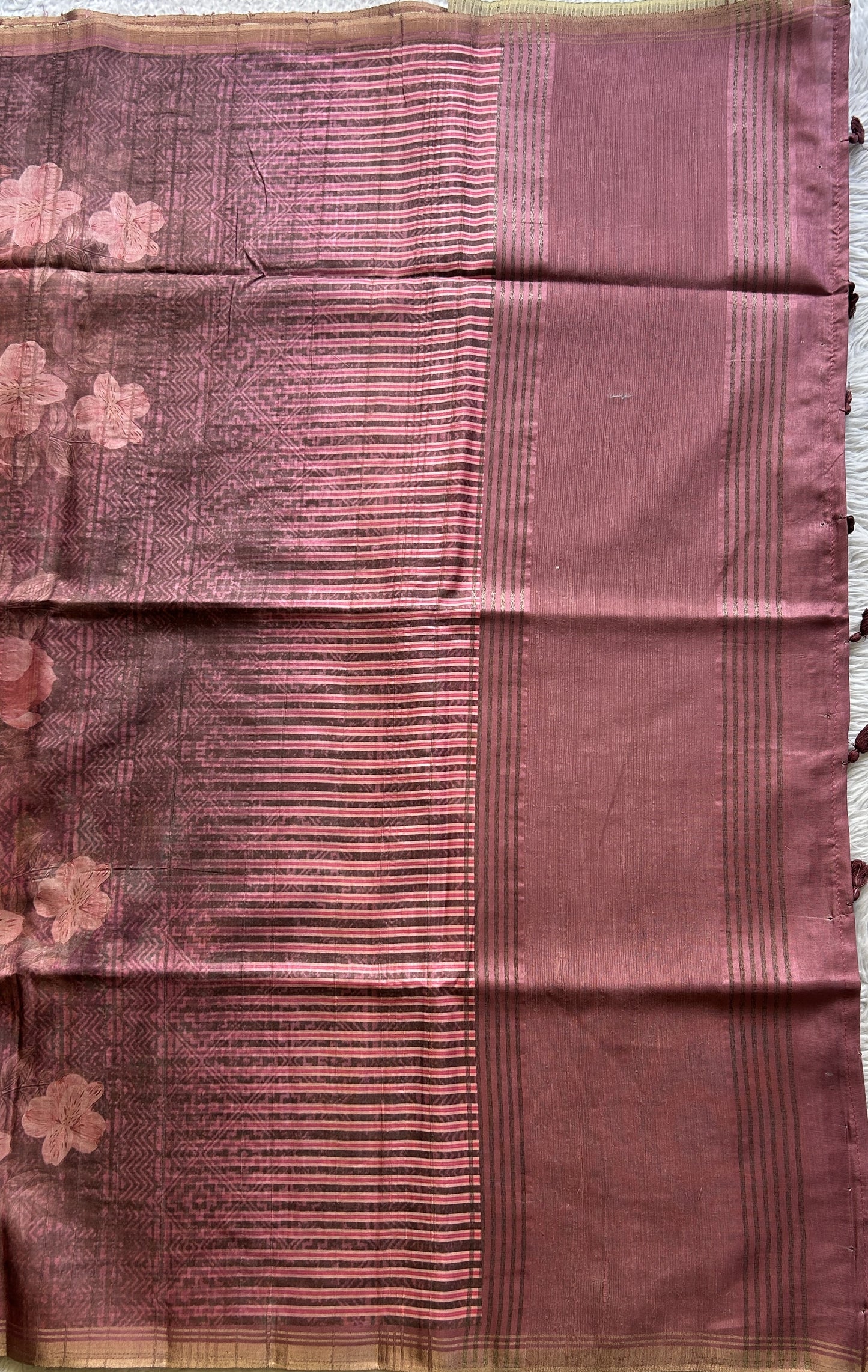 Semi Tussar Saree Currant Colored complemented with a Zari Border. - Sampradaya Designer Studio