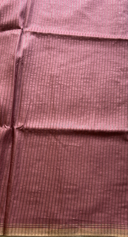 Semi Tussar Saree Currant Colored complemented with a Zari Border. - Sampradaya Designer Studio