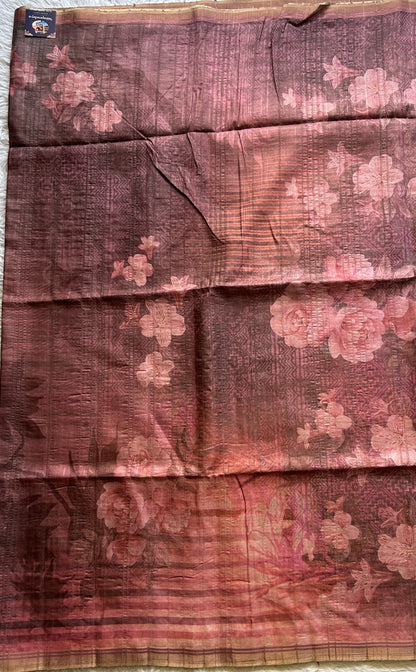Semi Tussar Saree Currant Colored complemented with a Zari Border. - Sampradaya Designer Studio