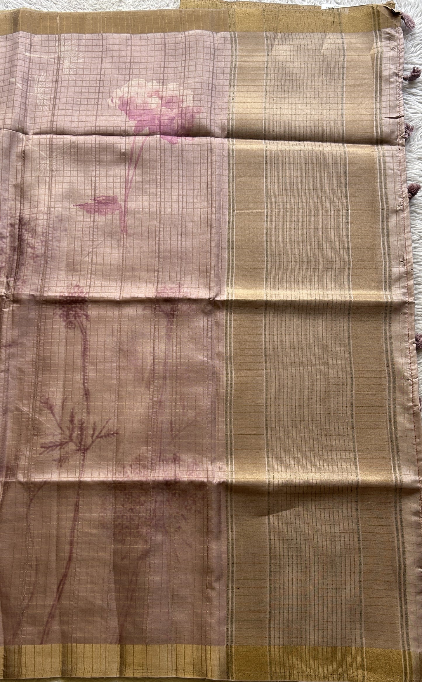 Semi Tussar Saree Very Light Pink Colored complemented with a Zari Border. - Sampradaya Designer Studio