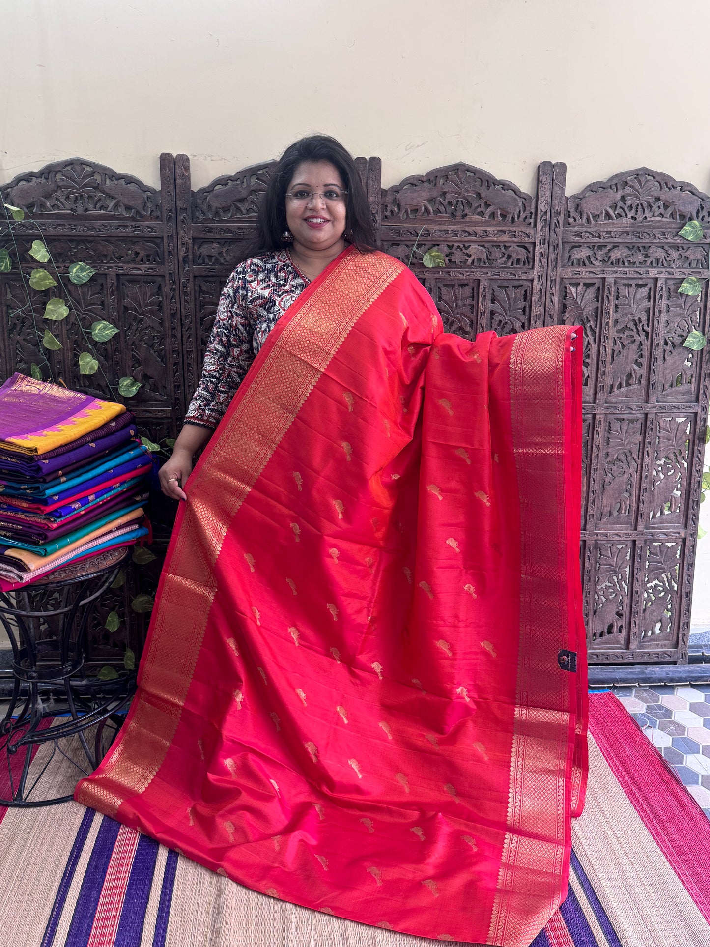Orange Gadwal Silk Saree with Gold Zari Border — Pure Handloom | Silk Mark Certified