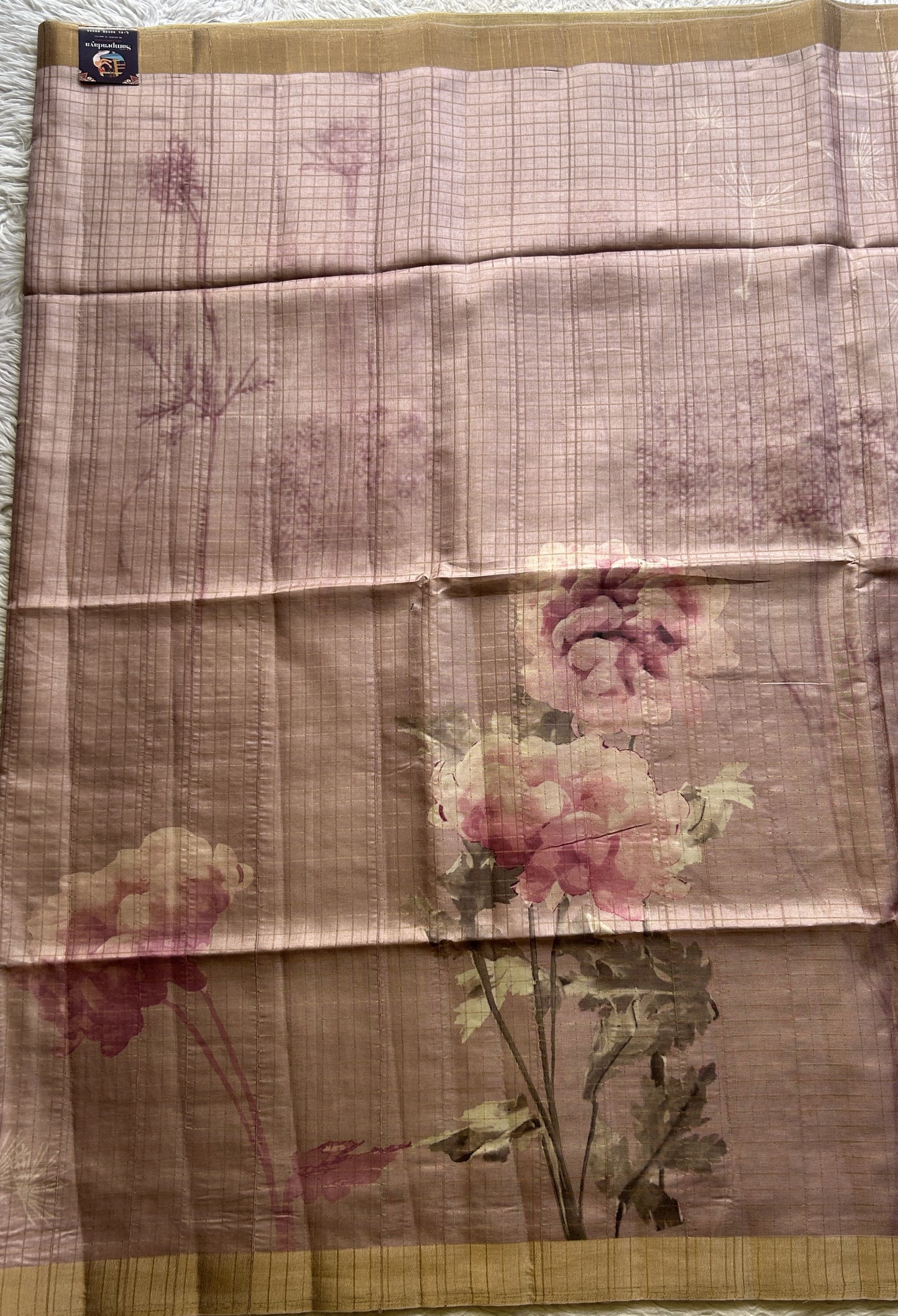 Semi Tussar Saree Very Light Pink Colored complemented with a Zari Border. - Sampradaya Designer Studio
