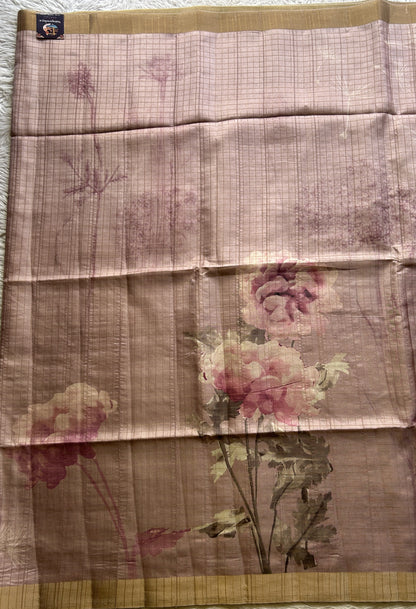 Semi Tussar Saree Very Light Pink Colored complemented with a Zari Border. - Sampradaya Designer Studio