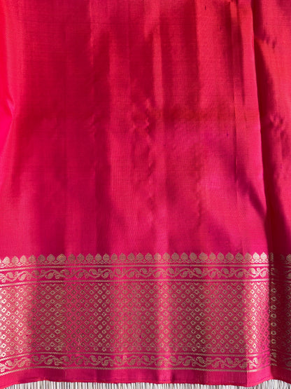 Orange Gadwal Silk Saree with Gold Zari Border — Pure Handloom | Silk Mark Certified