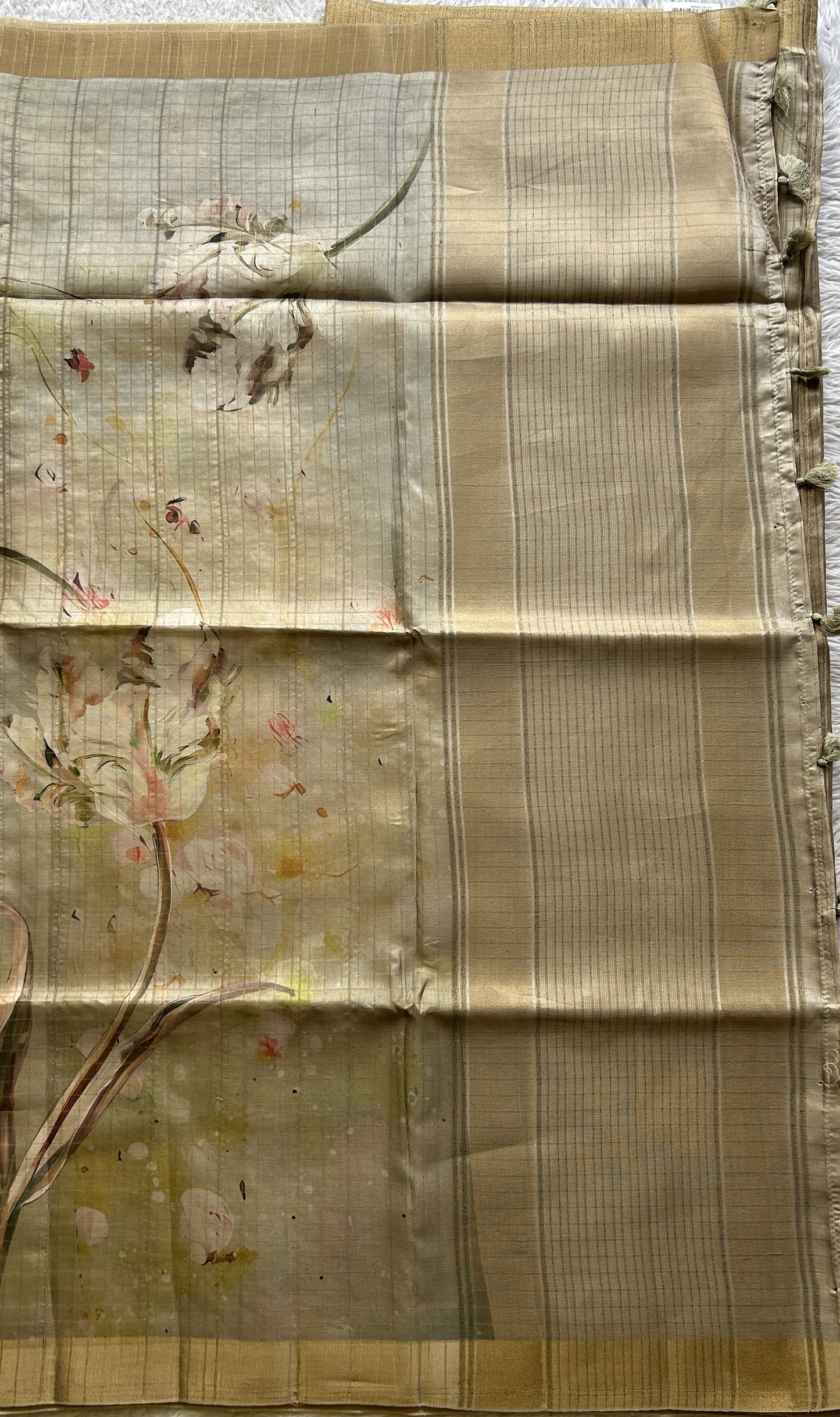 Semi Tussar Saree Very Light Green Colored complemented with a Zari Border. - Sampradaya Designer Studio
