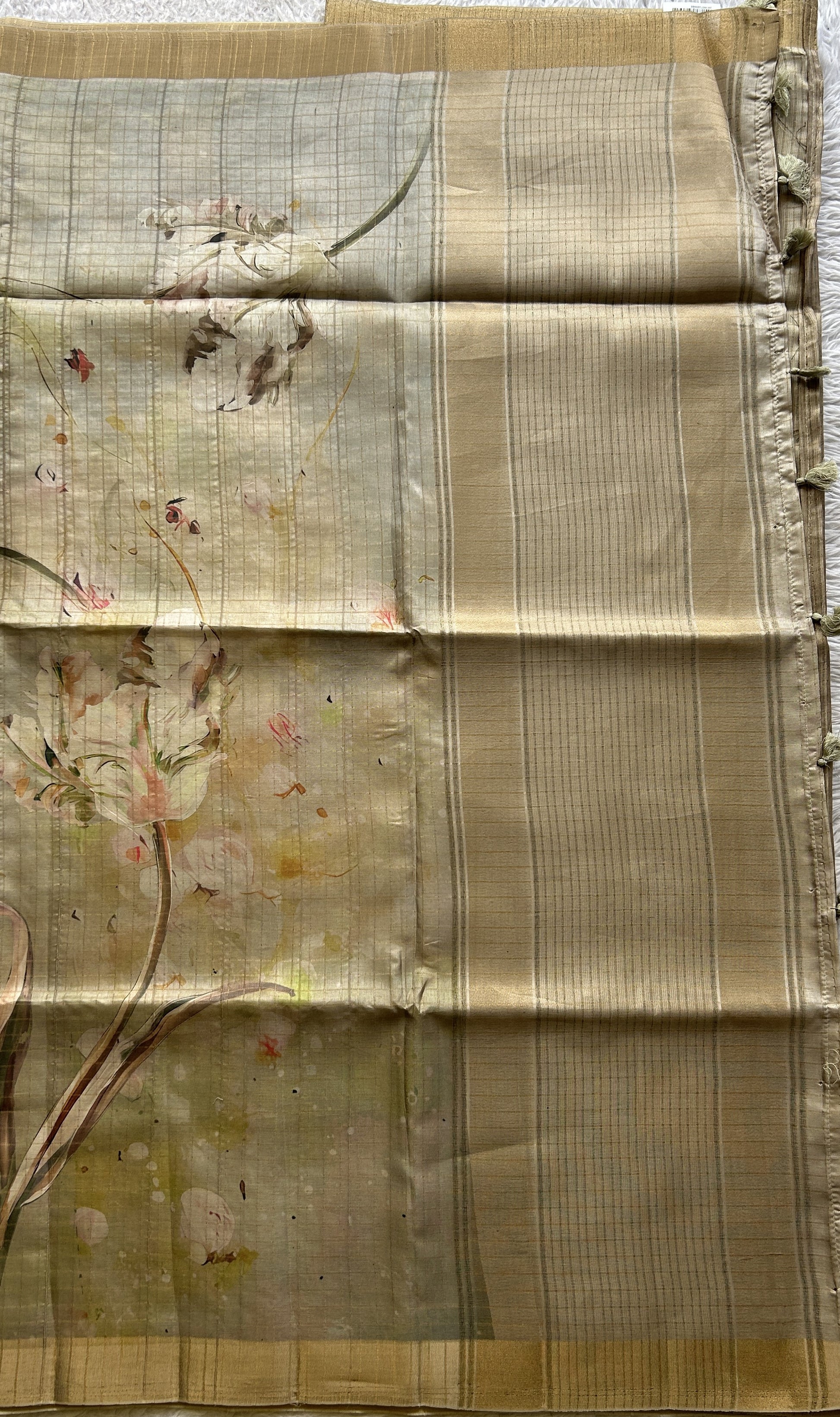 Semi Tussar Saree Very Light Green Colored complemented with a Zari Border. - Sampradaya Designer Studio