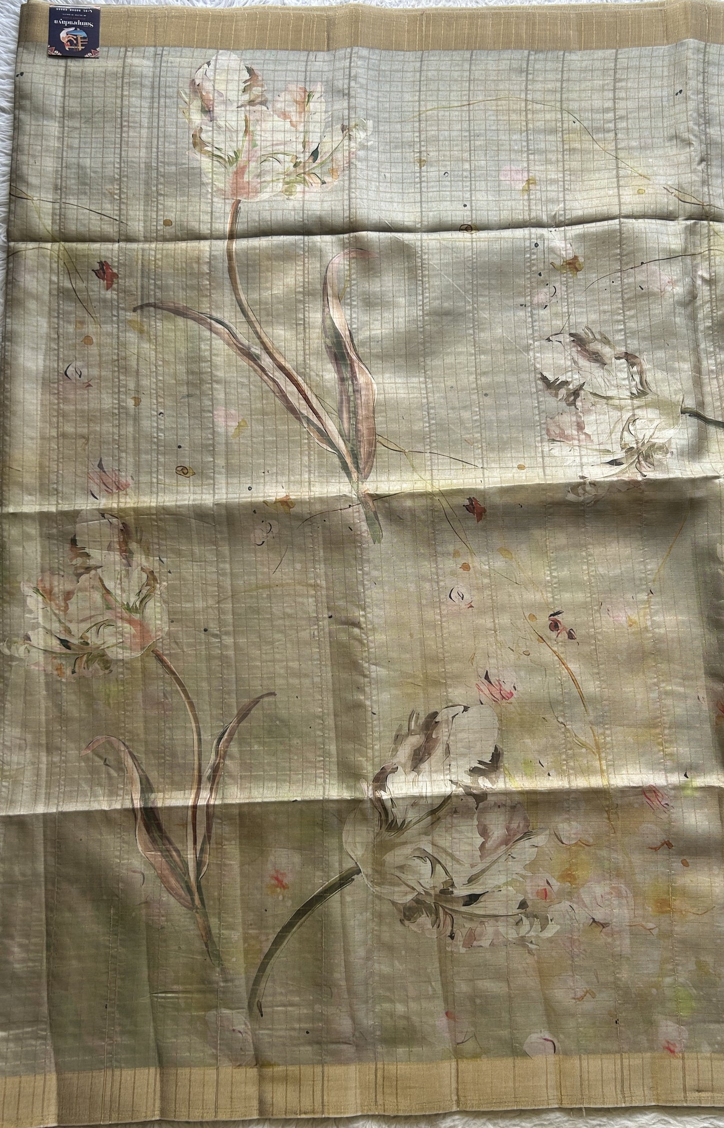 Semi Tussar Saree Very Light Green Colored complemented with a Zari Border. - Sampradaya Designer Studio