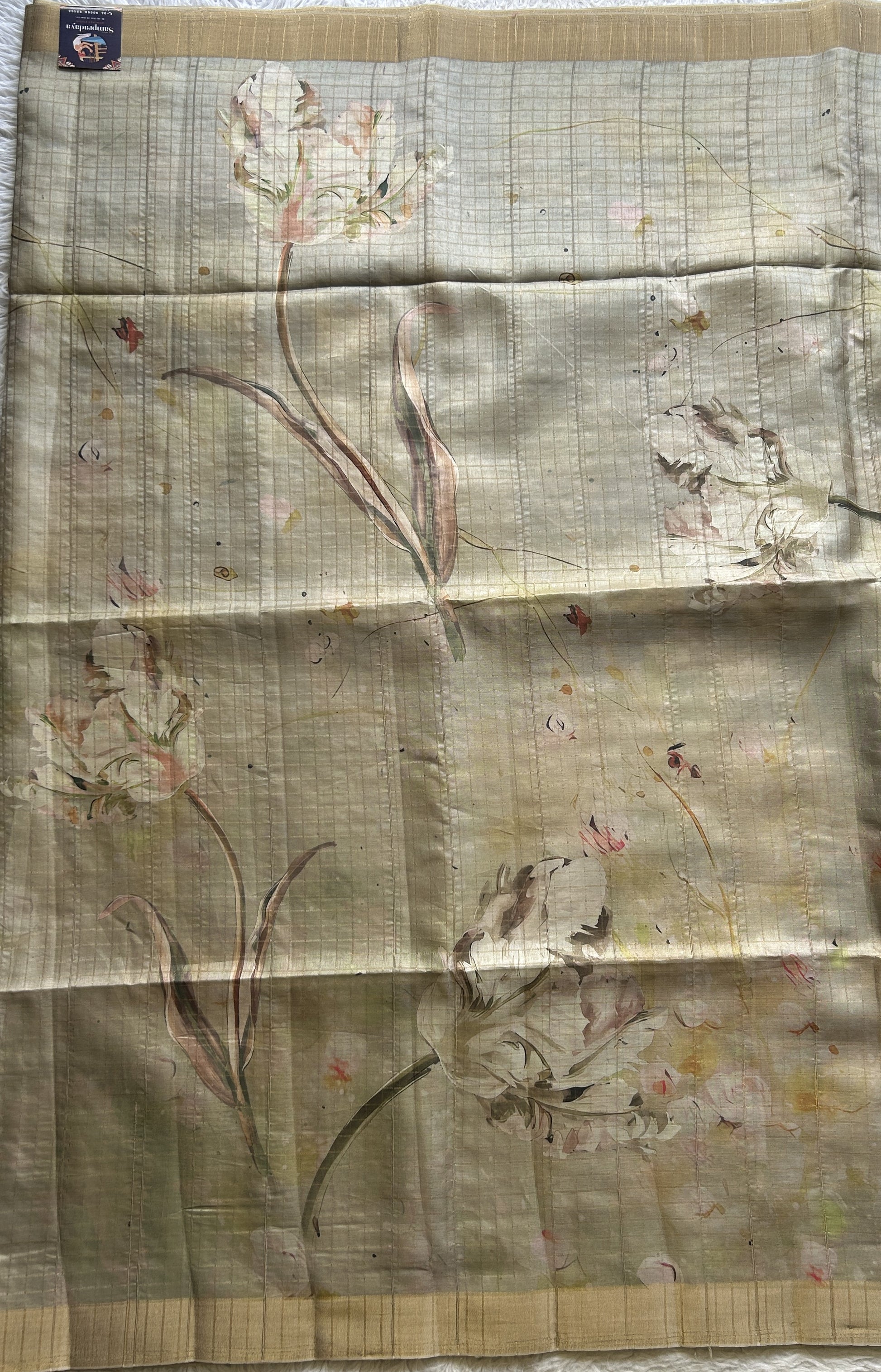 Semi Tussar Saree Very Light Green Colored complemented with a Zari Border. - Sampradaya Designer Studio
