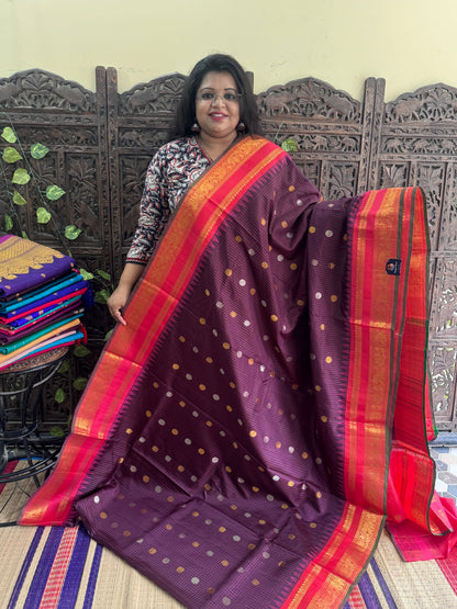 Brown Gadwal Silk Saree with Gold Zari Border — Pure Handloom | Silk Mark Certified
