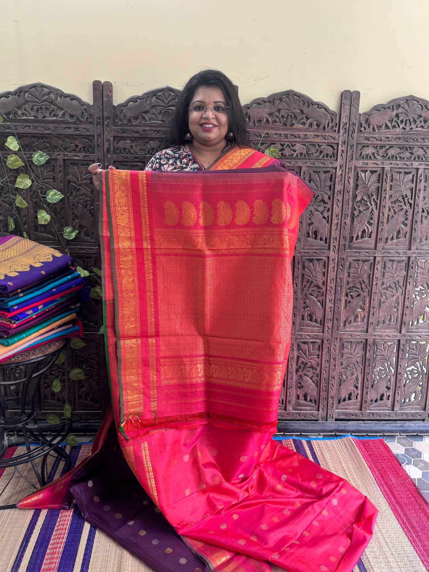 Brown Gadwal Silk Saree with Gold Zari Border — Pure Handloom | Silk Mark Certified