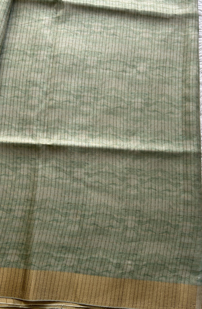 Semi Tussar Saree Teal Mist Colored complemented with a Zari Border. - Sampradaya Designer Studio
