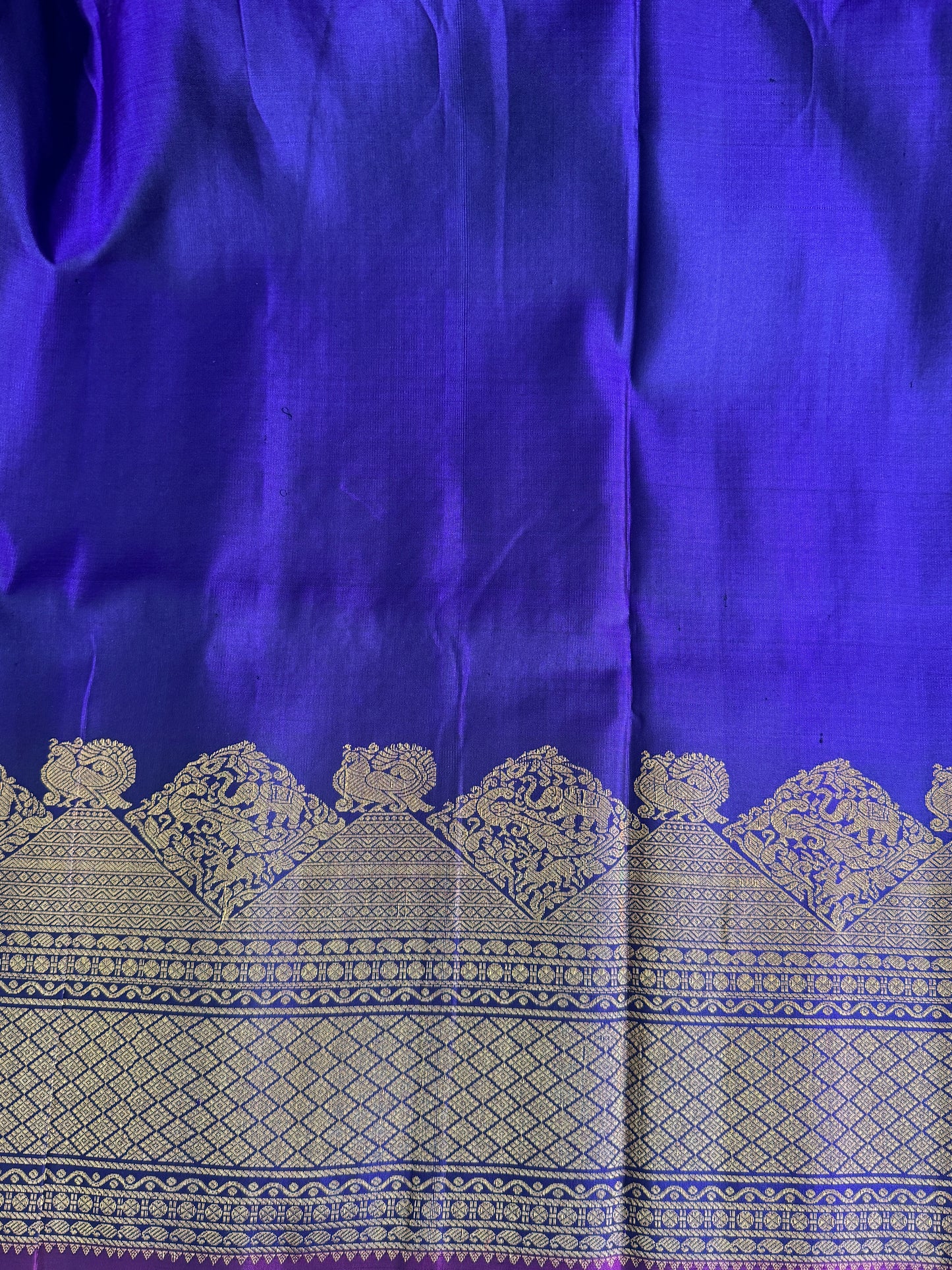 Purple Gadwal Silk Saree with Gold Zari Border — Pure Handloom | Silk Mark Certified