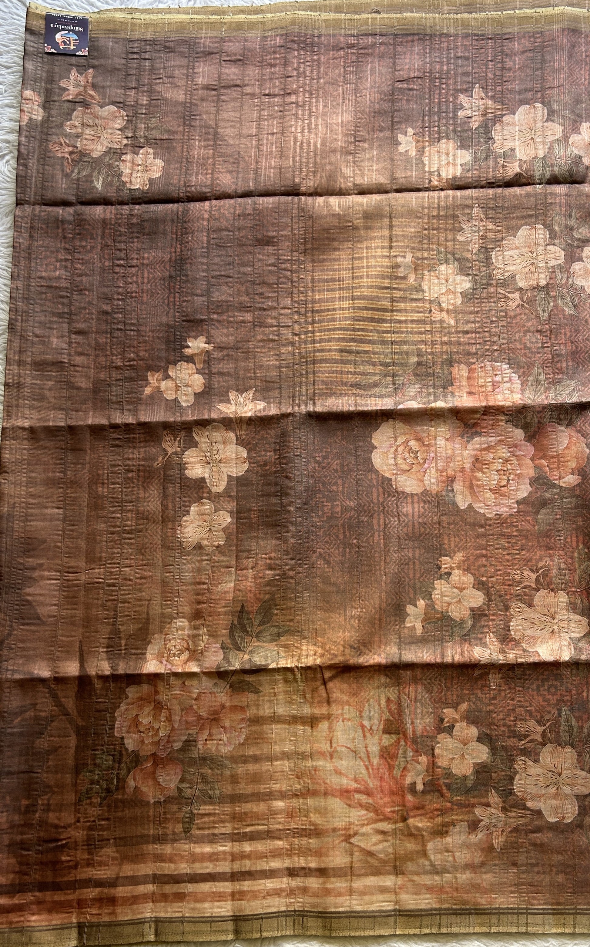 Semi Tussar Saree Russet Colored complemented with a Zari Border. - Sampradaya Designer Studio