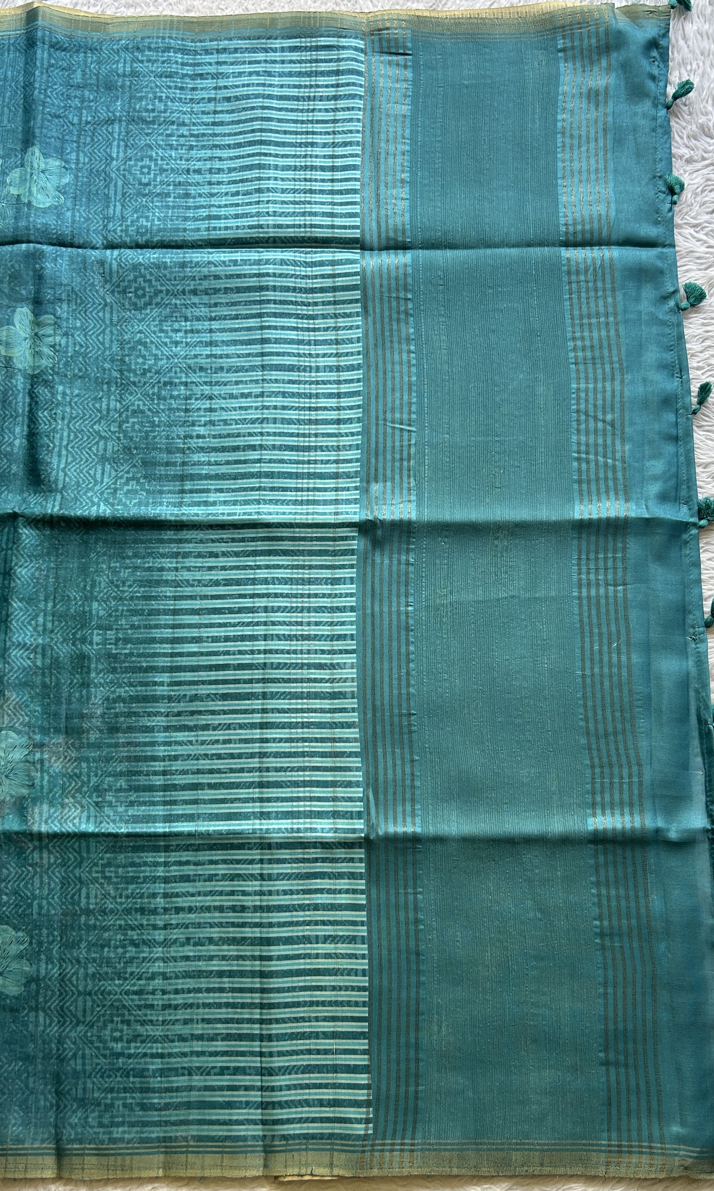 Semi Tussar Saree Blue Colored complemented with a Zari Border. - Sampradaya Designer Studio