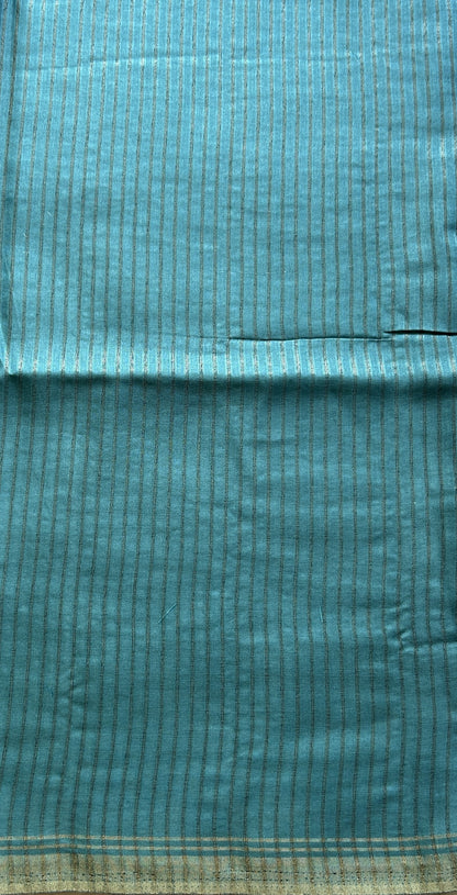 Semi Tussar Saree Blue Colored complemented with a Zari Border. - Sampradaya Designer Studio