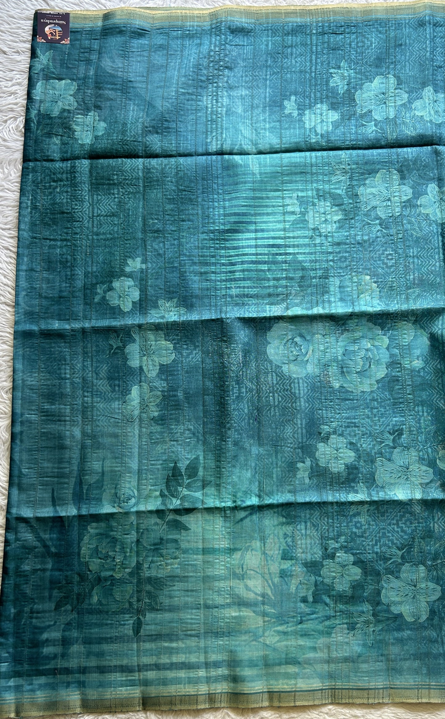 Semi Tussar Saree Blue Colored complemented with a Zari Border. - Sampradaya Designer Studio