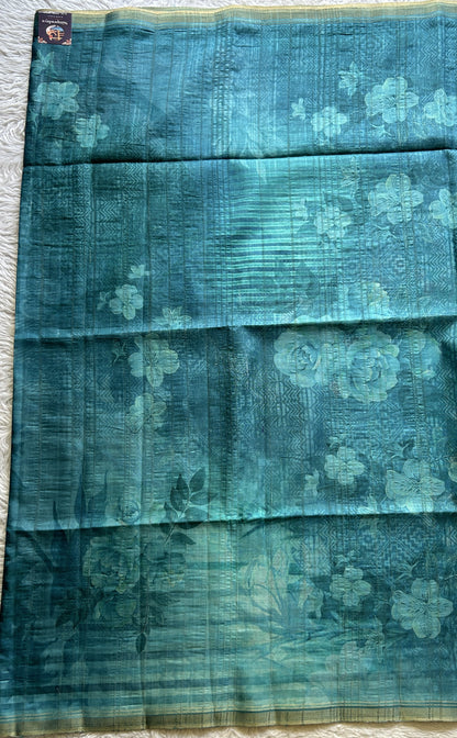 Semi Tussar Saree Blue Colored complemented with a Zari Border. - Sampradaya Designer Studio