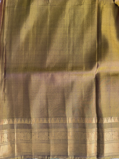 Brown Gadwal Silk Saree with Gold Zari Border — Pure Handloom | Silk Mark Certified