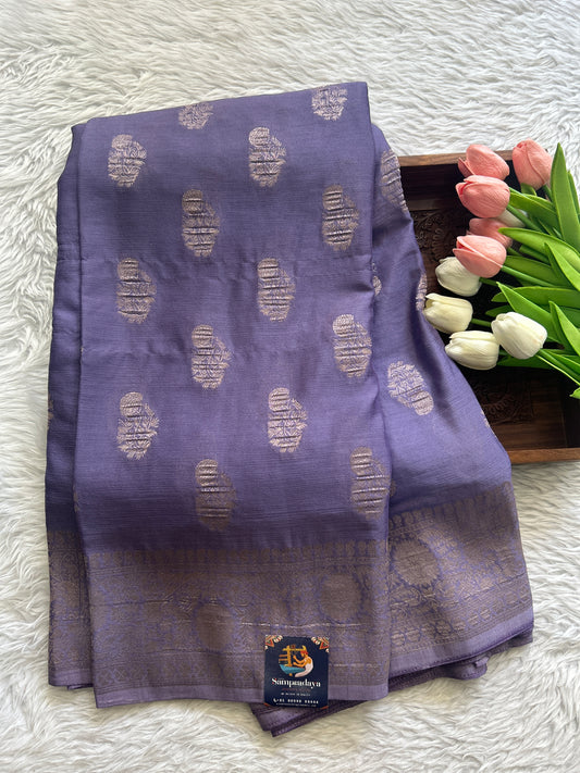 Semi Georgette Saree Lavender Colored Complemented with a Zari Border. - Sampradaya Designer Studio