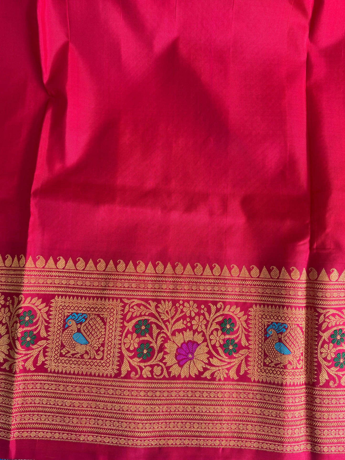 Red Gadwal Silk Saree with Gold Zari Border — Pure Handloom | Silk Mark Certified