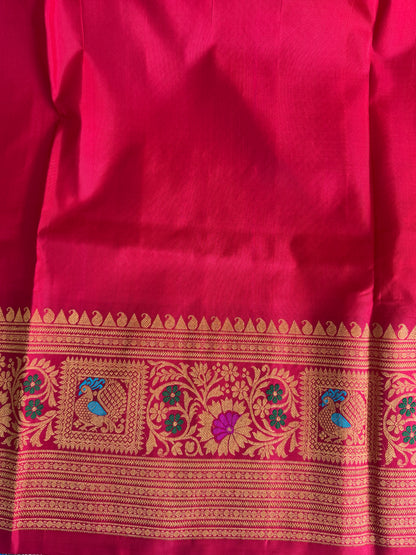 Red Gadwal Silk Saree with Gold Zari Border — Pure Handloom | Silk Mark Certified